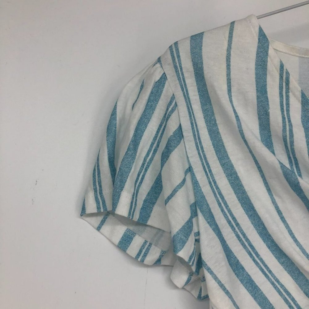 TWIK Simons blue white stripe tie front short sleeve crop top M - Picture 5 of 14